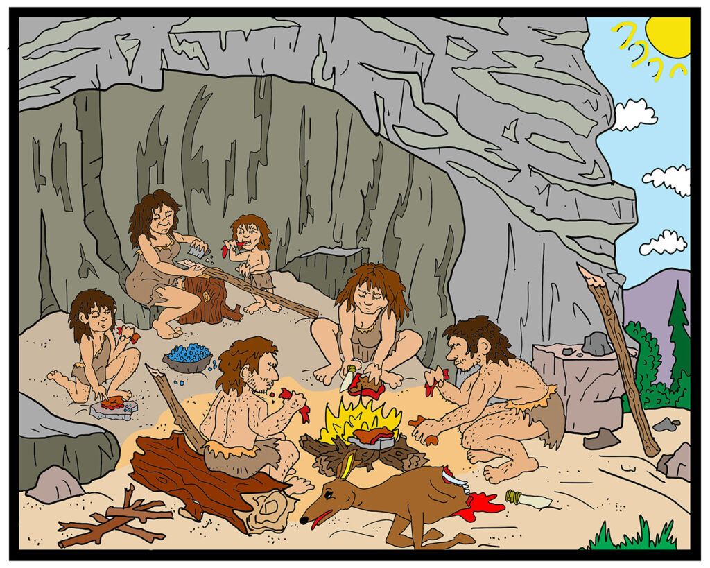 How early cavemen and cavewomen used fire.